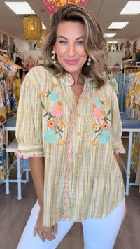 Ivy Jane | Golden Ribbon Embroidered Blouse (MEDIUM)