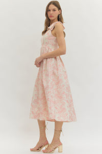 Pink Metallic Flower Bow Shoulder Midi Dress (1 SMALL)
