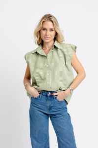 Karlie | Citrine Poplin Bubble Sleeve Button-Up Top