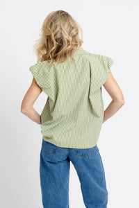 Karlie | Citrine Poplin Bubble Sleeve Button-Up Top