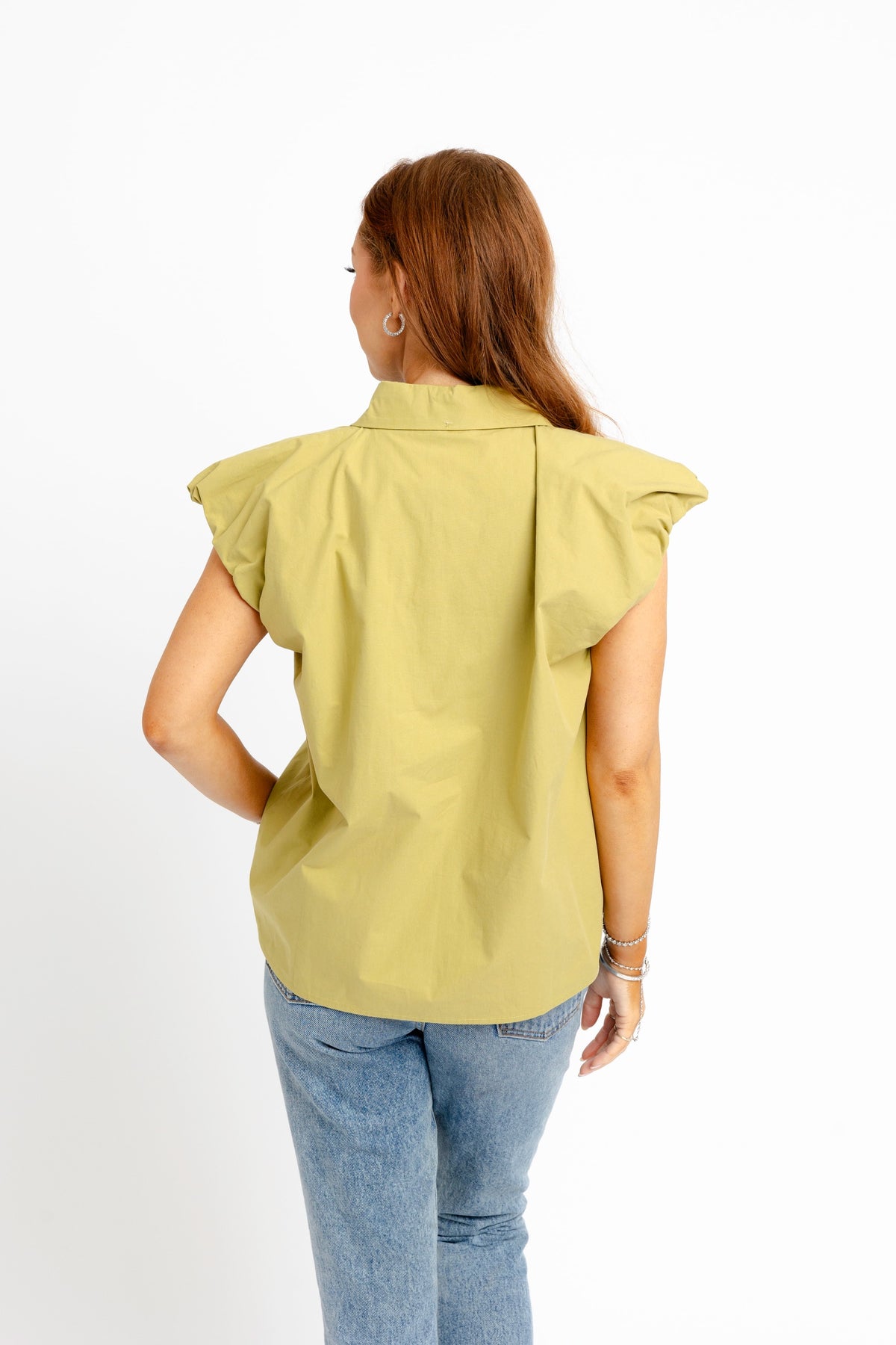 Karlie | Citrine Poplin Bubble Sleeve Button-Up Top