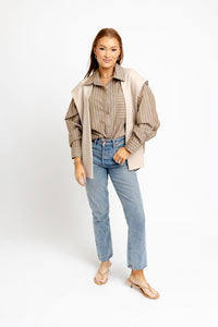 Karlie | Hailey Brown Stripe Poplin Sweater Buttondown