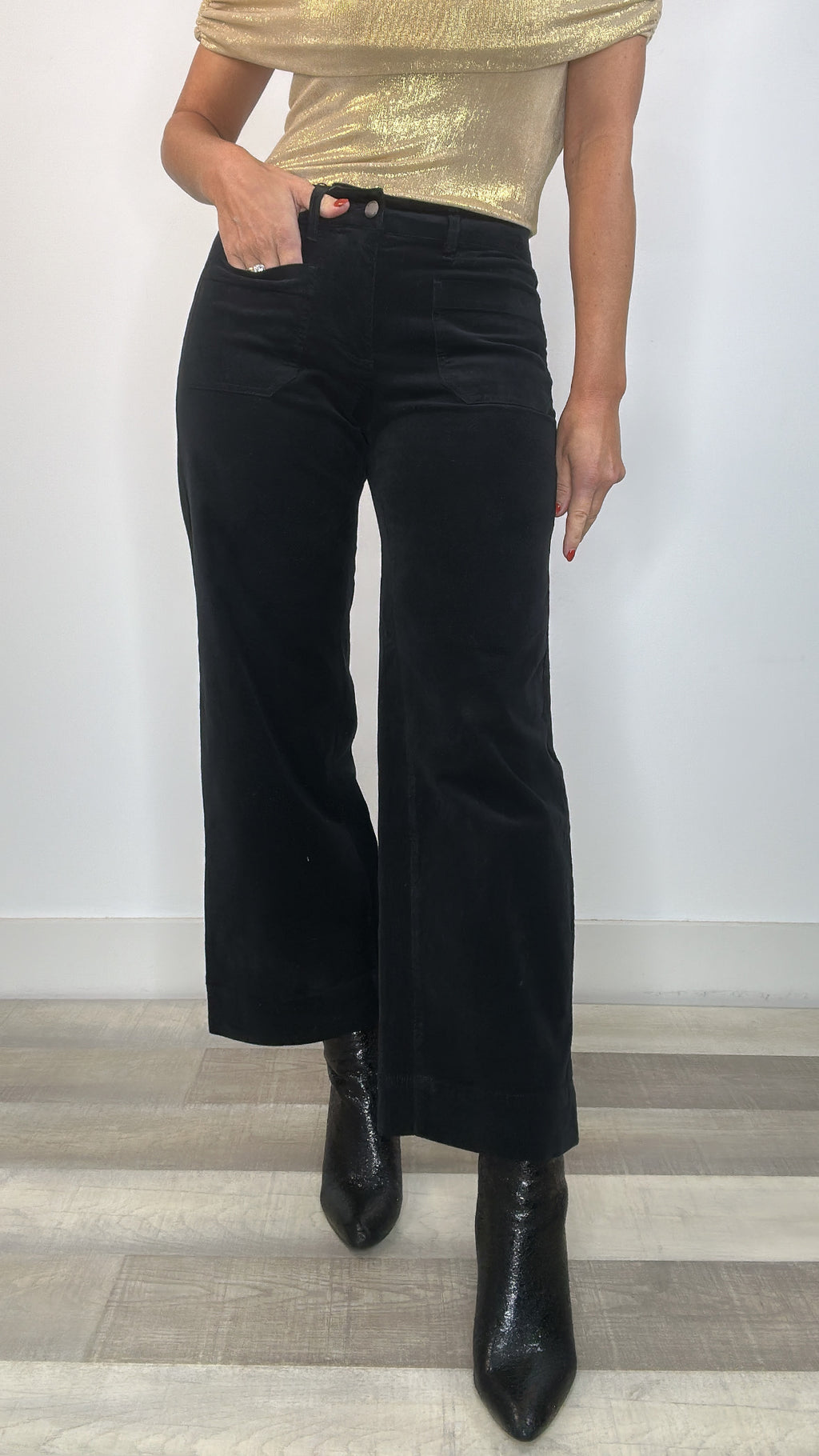 Liverpool Onyx Corduroy Crop Wide Leg Pants