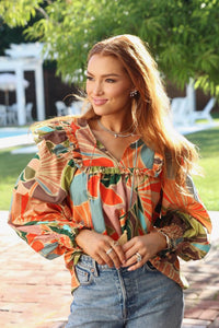 Karlie | Floral V-Neck Ruffle Top