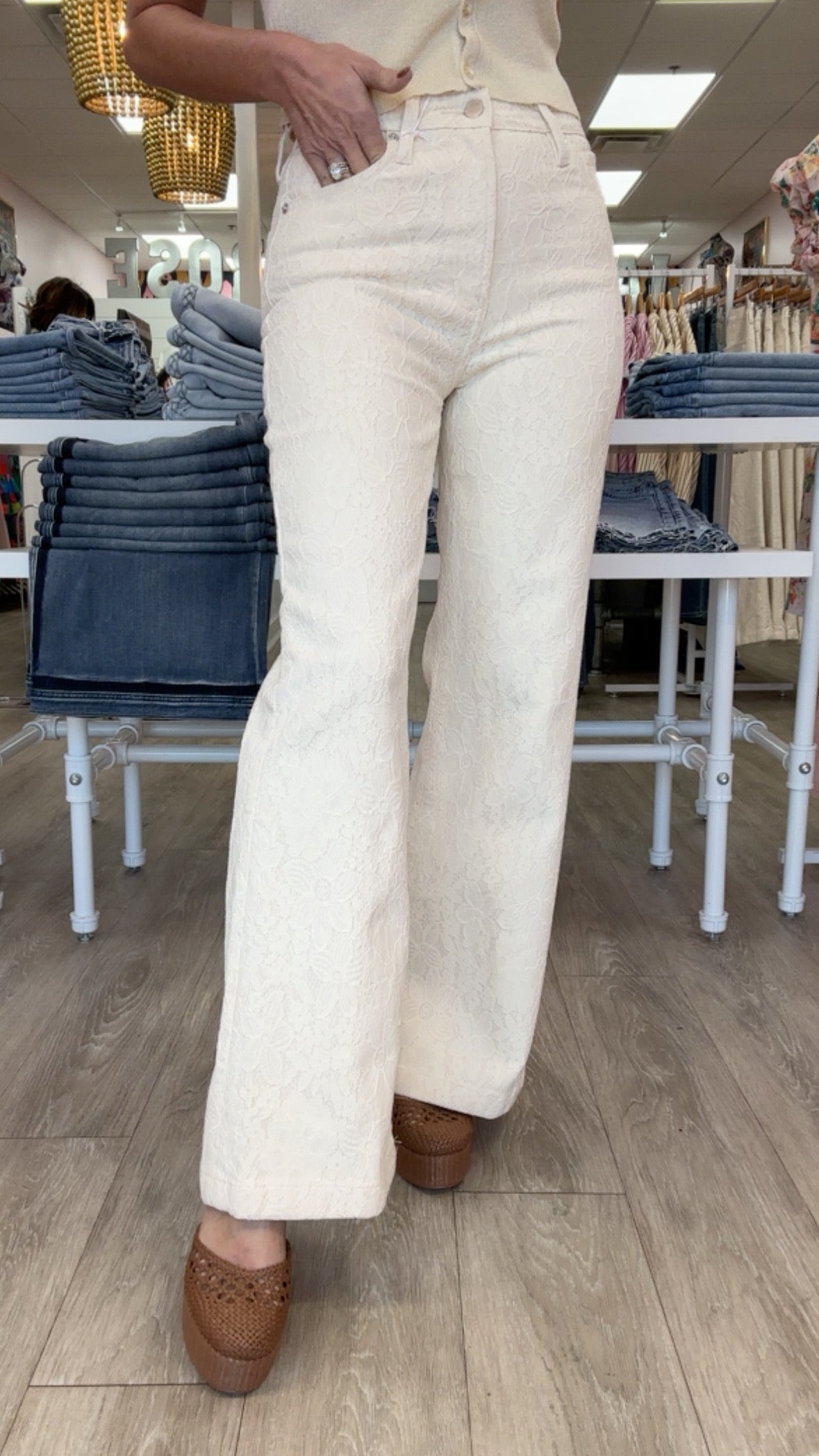 Dear John Fiona Wide Leg in Wheat Lace