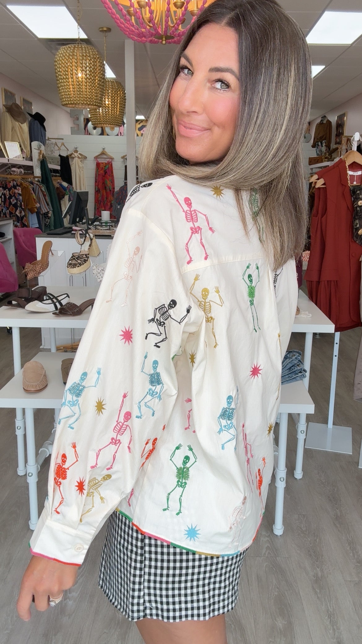 Queen of Sparkles | Skeleton Cotton Buttondown Top