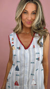Queen of Sparkles Striped Sailboat V-Neck Tank Dress