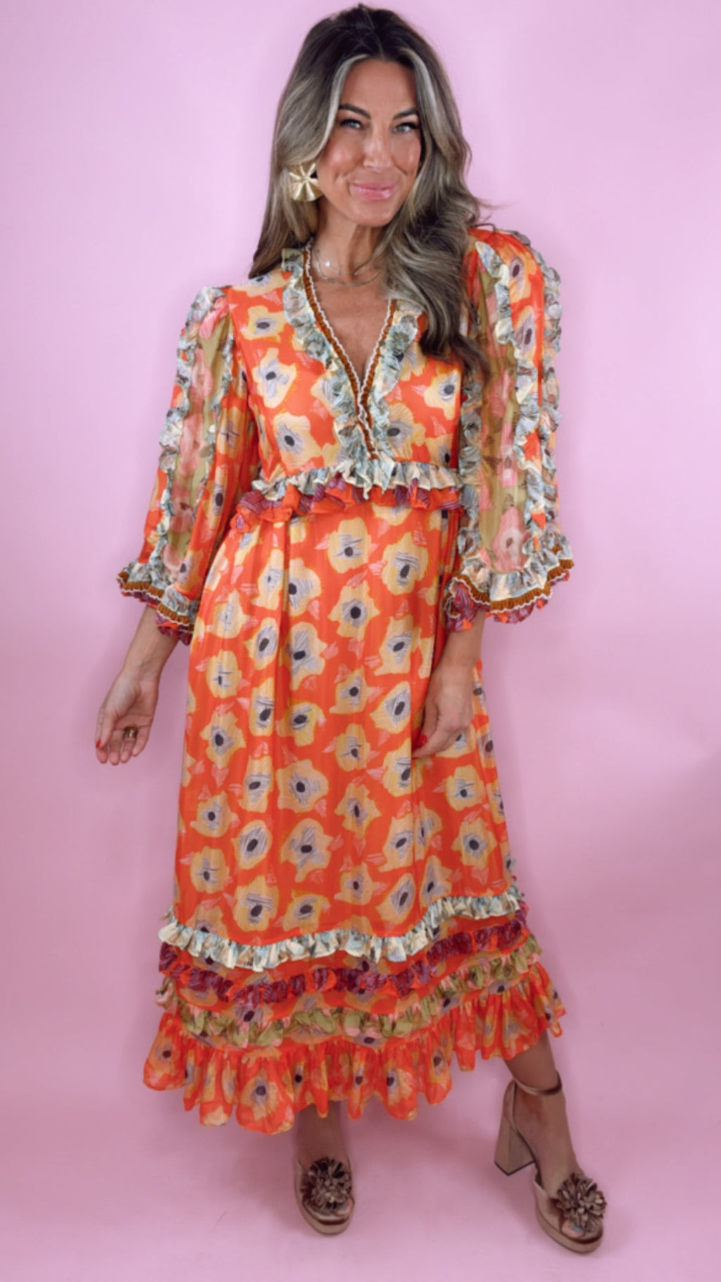 CELIA B Aura Ruffle Midi Dress