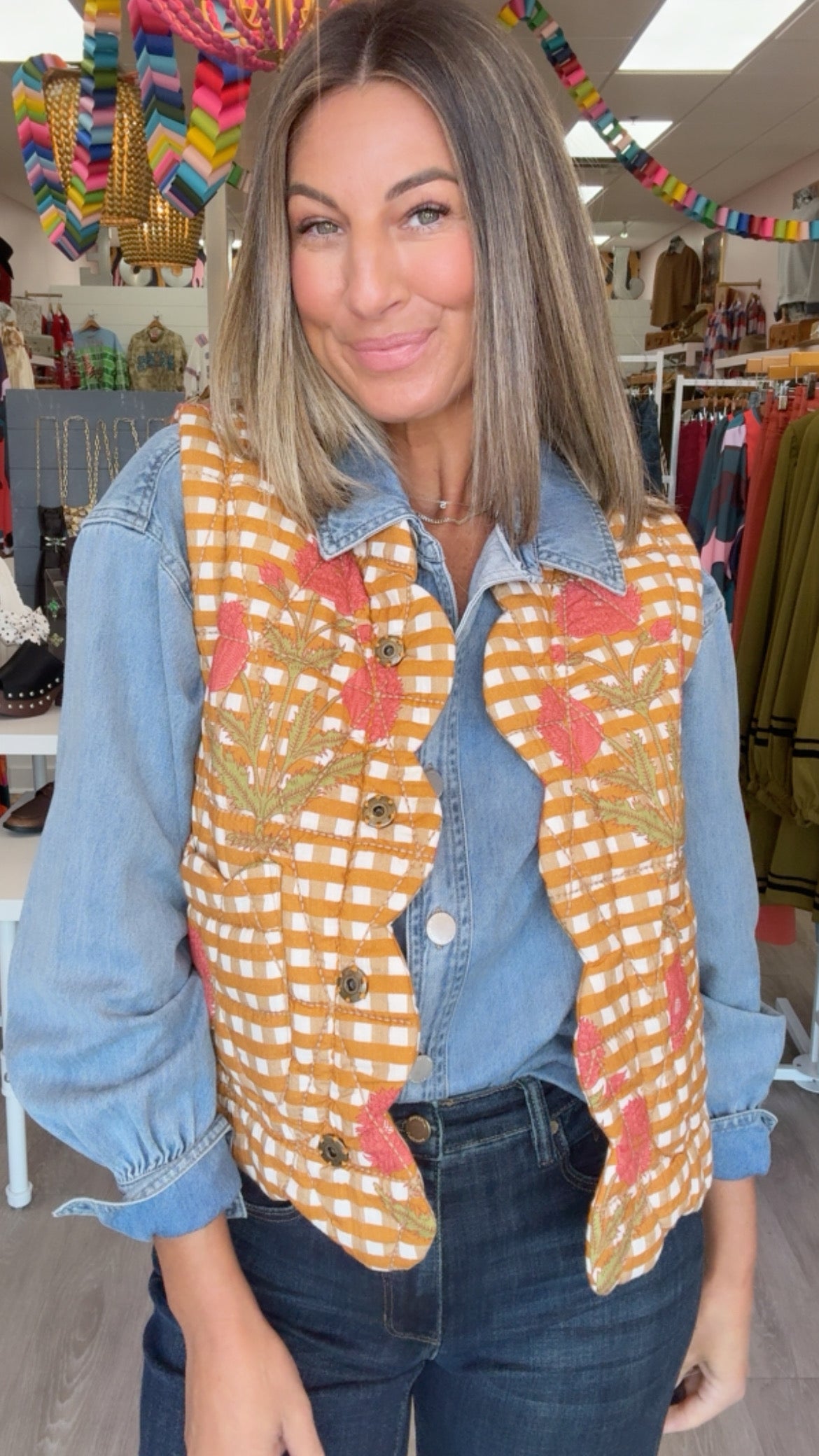 Ivy Jane | Gold Quilted Scalloped Edge Vest