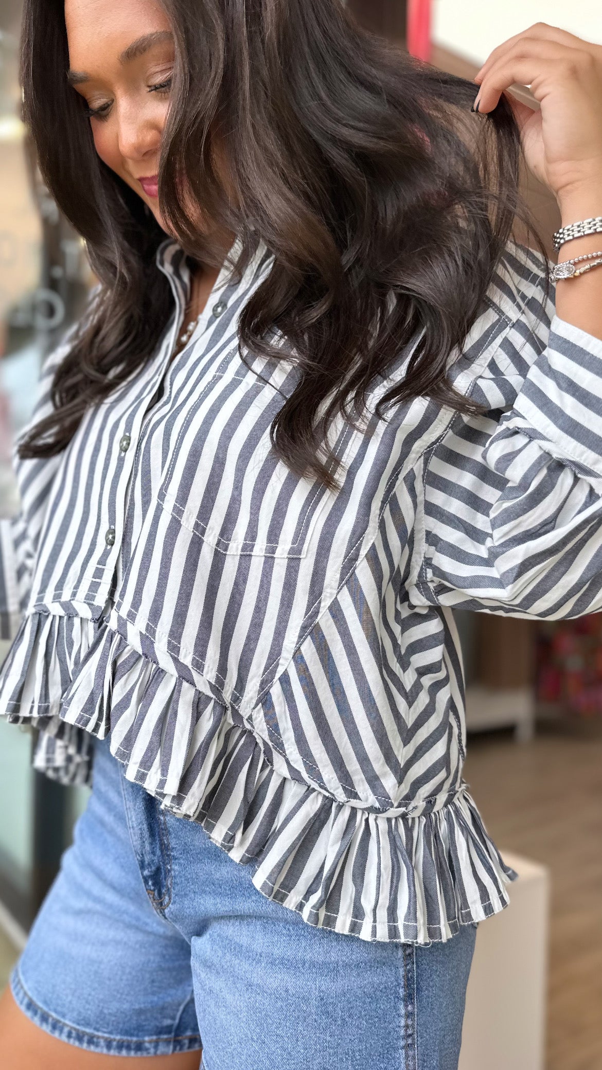 Free People Nautical Navy Bailey Stripe Shirt