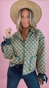Floral Quilted Jacket with Ribbon Sleeve Detail