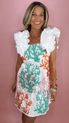 Queen of Sparkles Ruffle Sleeve Coral Dress