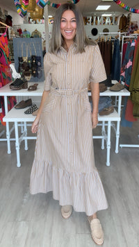 Karlie | Mocha Menswear Stripe Maxi Dress