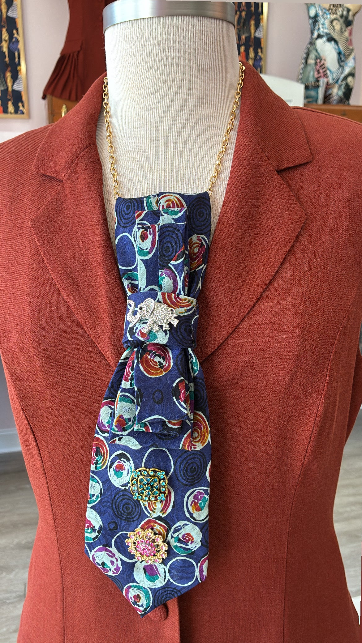 Tie Necklace | Multi-Color Tie + Fun Brooches