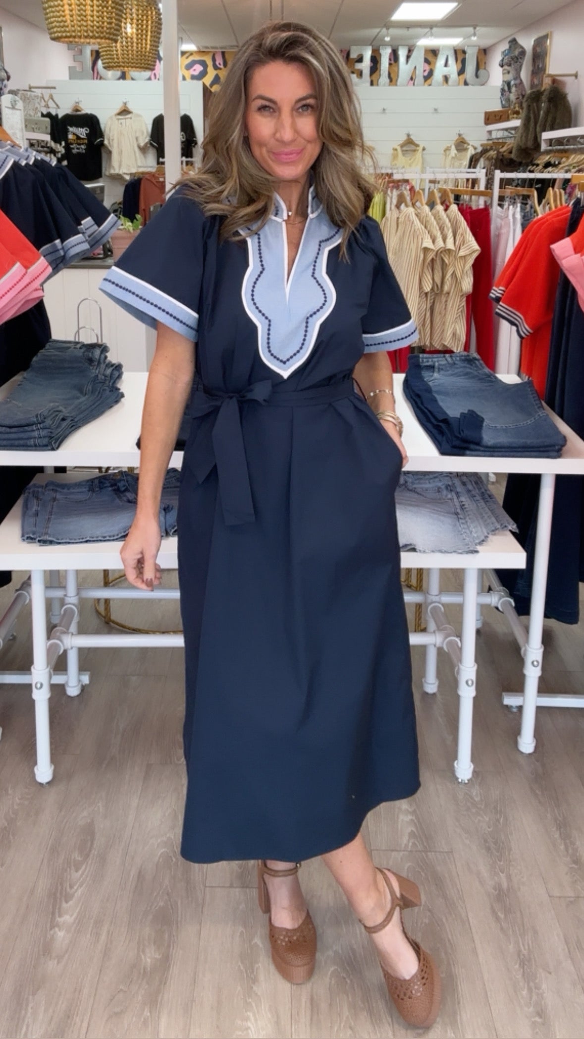 THML Navy V-Neck Dress