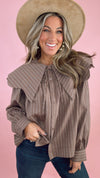 Karlie: Brown Stripe Peter Pan Collar Top (LARGE)