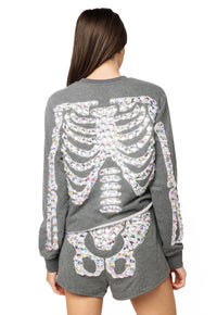 Queen of Sparkles | Charcoal Iridescent Jeweled Skeleton Sweatshirt