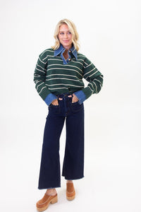 Karlie | Stripe Varsity Denim Collar Sweater