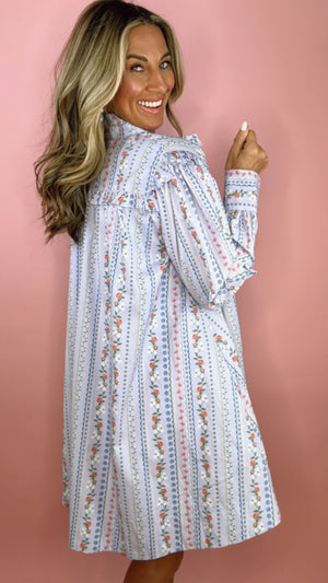 Karlie Periwinkle French Floral V-Neck Dress (1 SMALL)