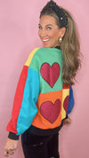 Queen of Sparkles Colorblock Rainbow Rhinestone Heart Sweatshirt