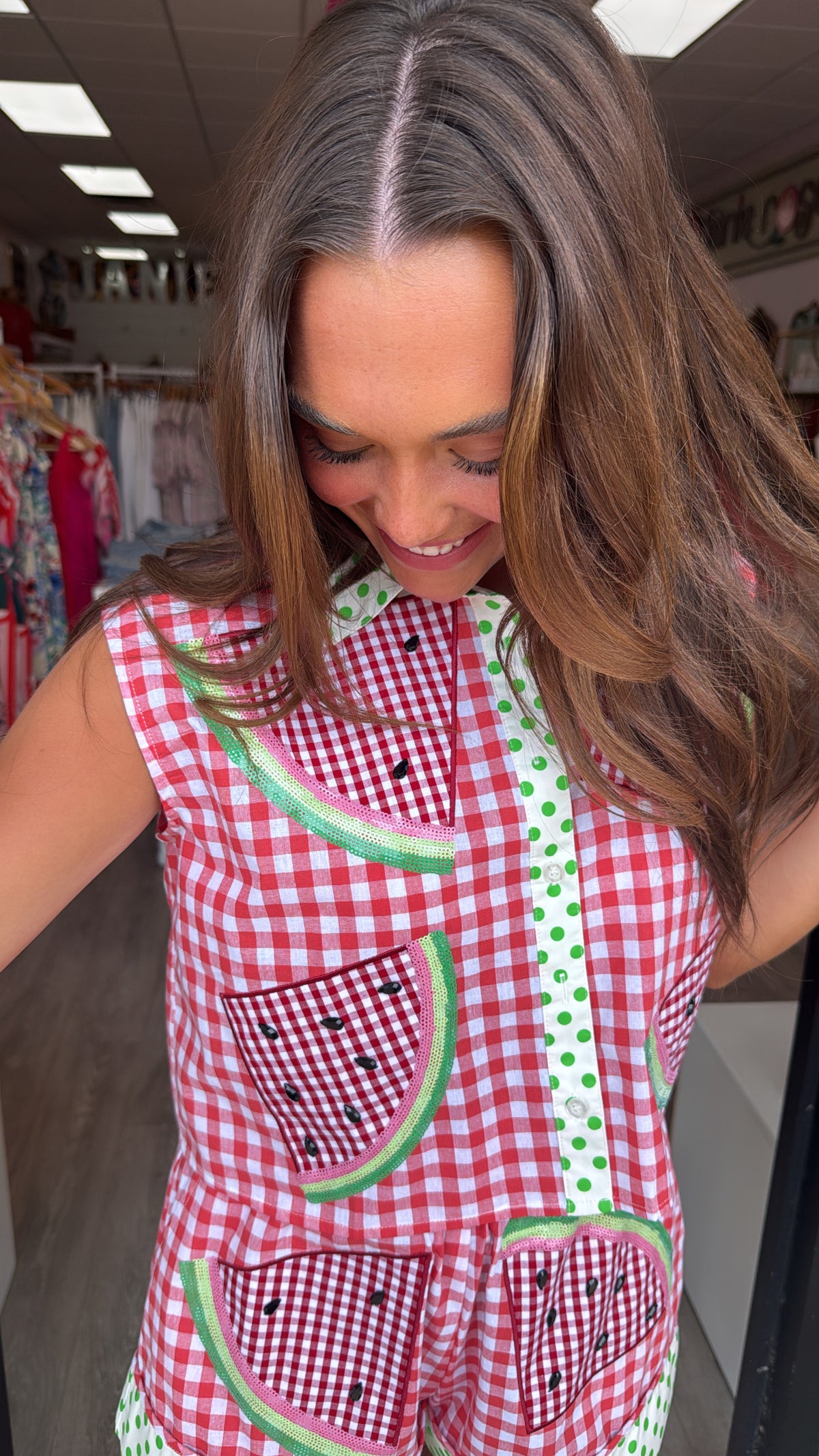 Queen of Sparkles | Watermelon Buttondown Top (Top Only)