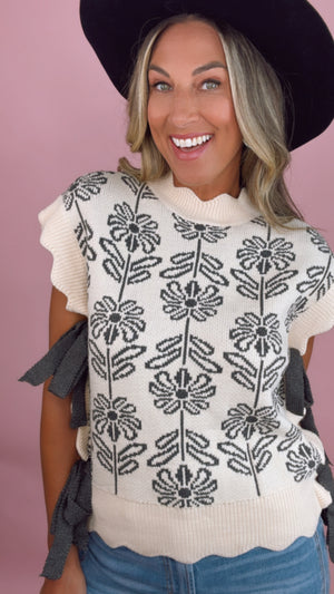 Charcoal Floral Mock Neck Sweater Vest (1 MEDIUM)