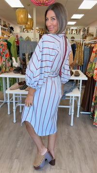 Karlie | Burgundy Stripe Midi Shirt Dress