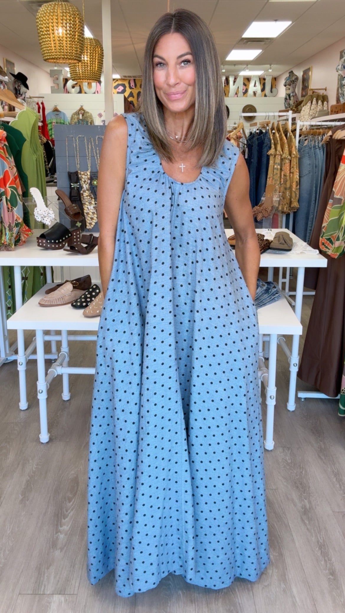 Karlie | Denim Polka Dot Scoop Maxi
