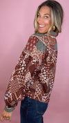 Rust Printed Collar Top (LARGE)