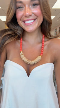 Red Wood Bead & Glass Necklace