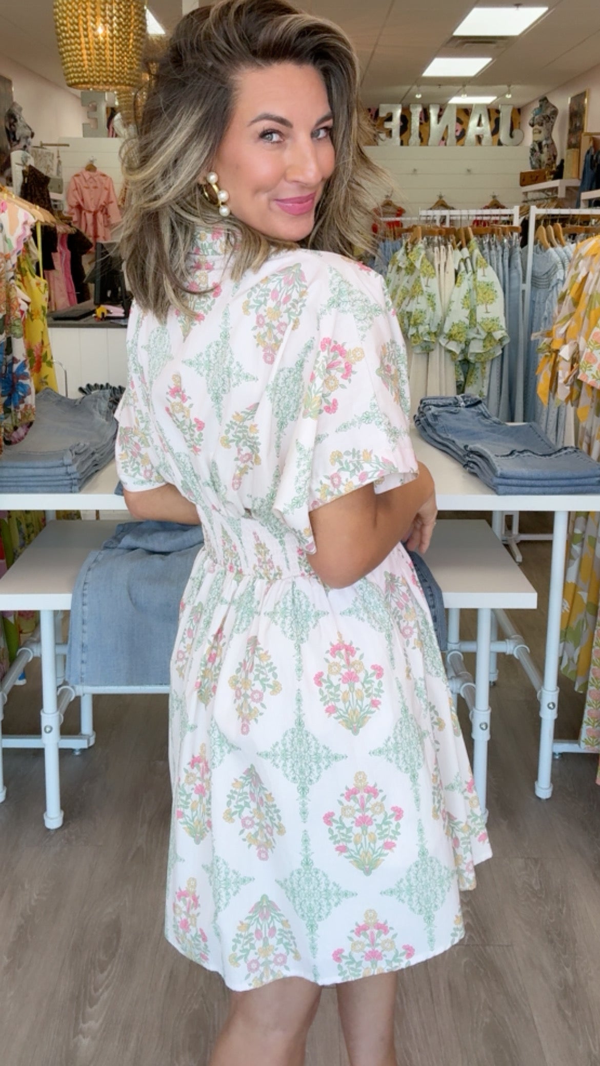 Karlie | Ivory Vintage Floral Button Shirt Dress