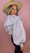 FRNCH Achillee Violet Stripe Ruffle Shirt