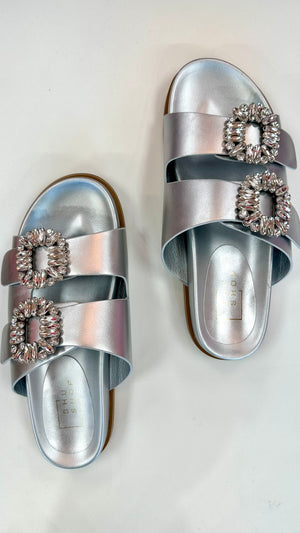 Shushop Bridget Silver 2 Strap Embellished Sandal