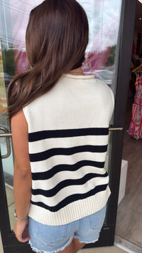 Cream Striped Sleeveless Knit Top
