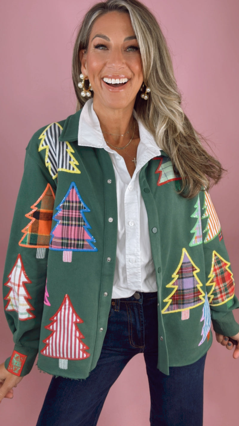 Queen of Sparkles Plaid & Stripe Christmas Tree Button Up Top
