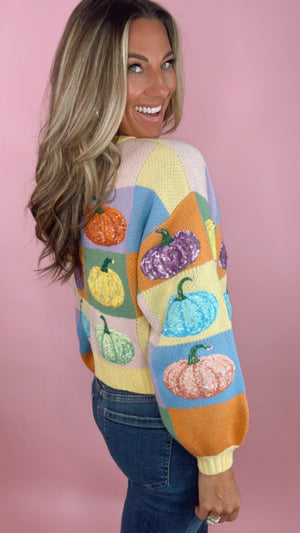 Queen of Sparkles Pastel Colorblock Button Down Pumpkin Cardigan
