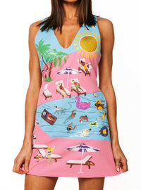 Queen of Sparkles | Blue & Pink Colorblock Pool Scene Tank Dress