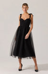 ASTR Karyme Black Sweetheart Neck Tie Shoulder Midi Dress