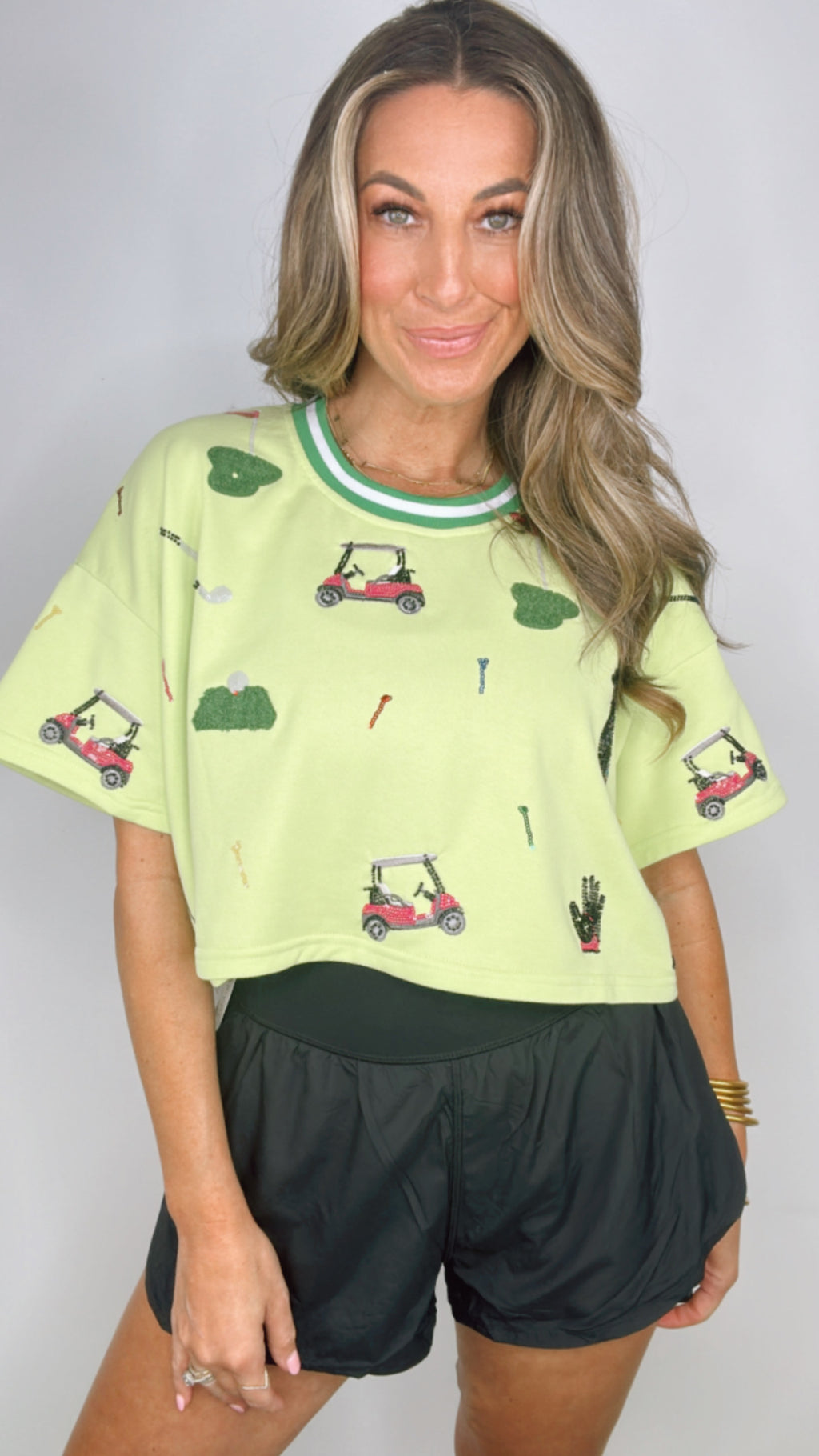 Queen of Sparkles Green Scattered Golf Icon Cropped Top
