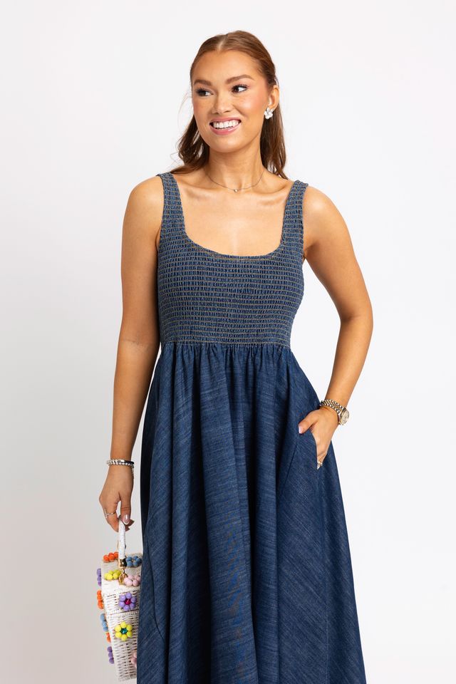 Karlie | Denim Smocked Tank Maxi