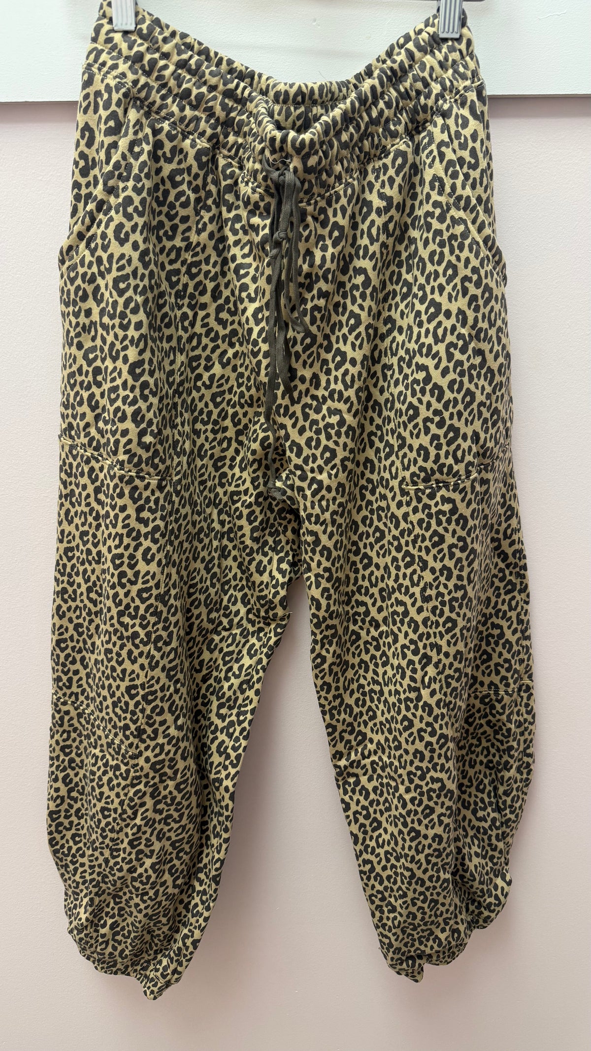 Latte/Black Print Elastic Waist + Ankle Leopard Sweatpants