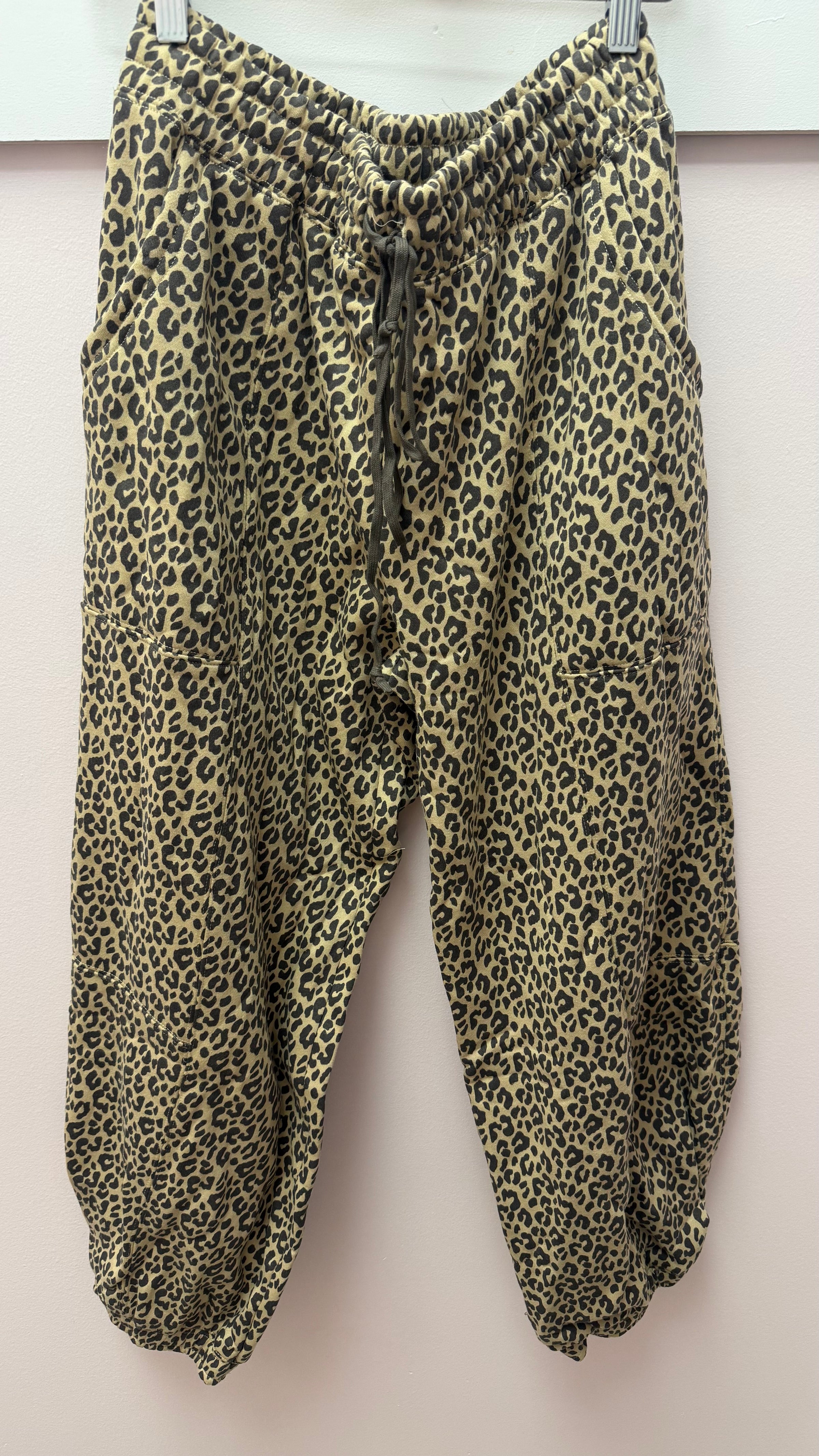 Latte/Black Print Elastic Waist + Ankle Leopard Sweatpants