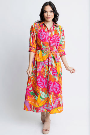 Karlie Abstract Tropical Palm Shirt Dress