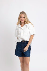 Karlie | White Solid Poplin Jeweled Top