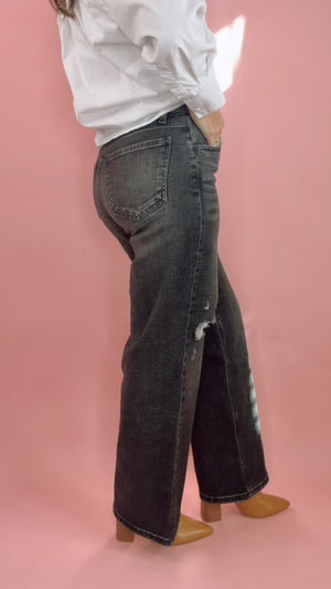 KUT Jodi Wide Leg in Black Denim