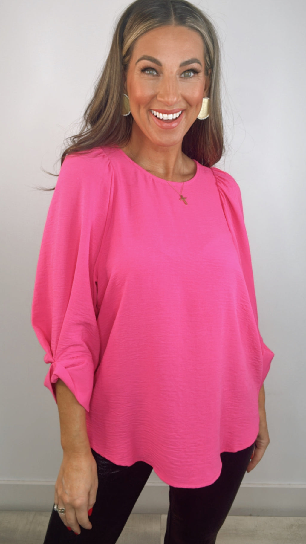 Ivy Jane Hot Pink Tucked Sleeve Top