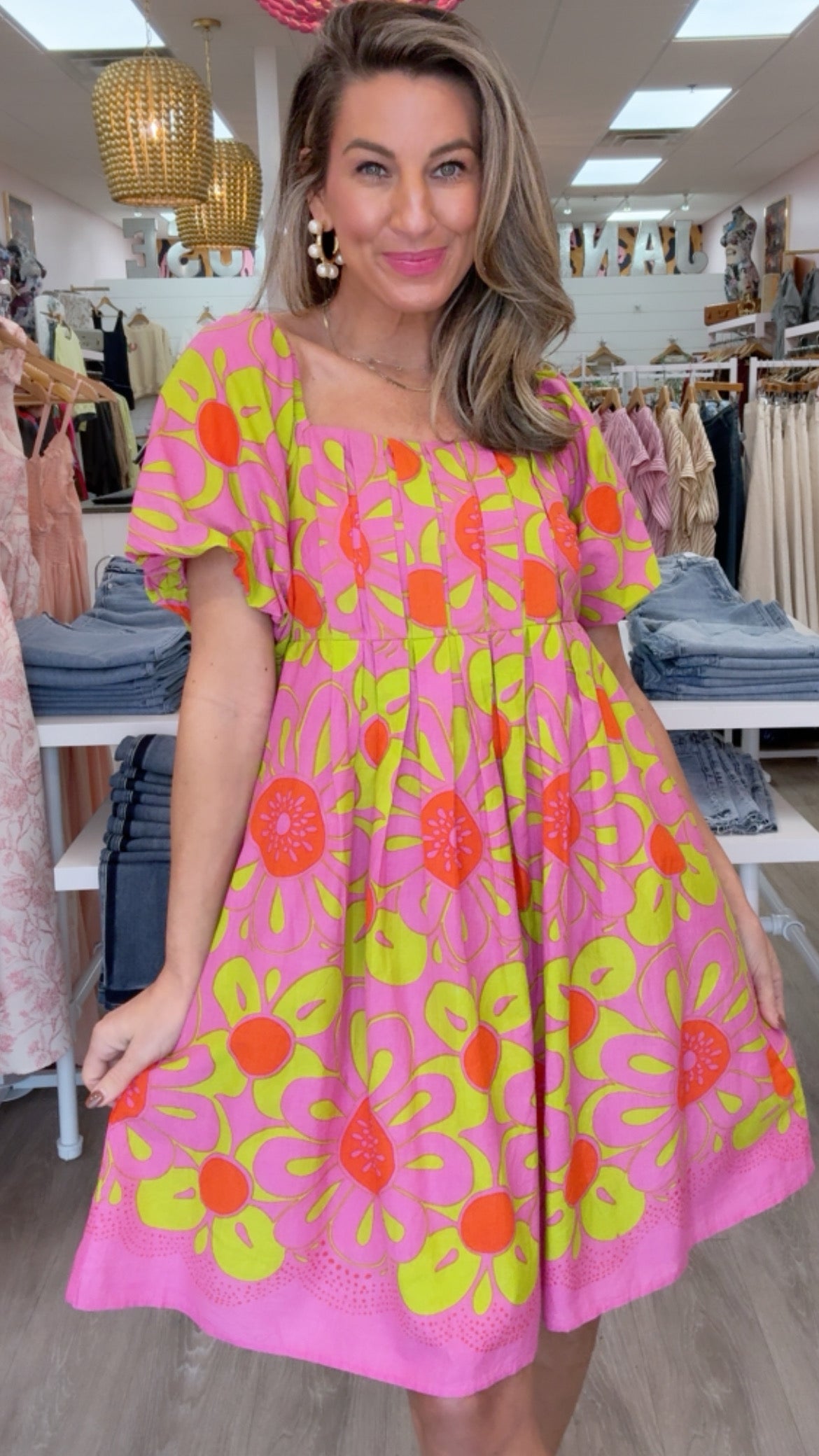 Ivy Jane Hot Pink Pop Flower Border Dress