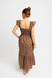 Karlie | Brown Floral Smocked Tiered Dress