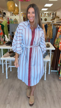 Karlie | Burgundy Stripe Midi Shirt Dress