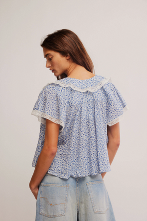 Free People Truly Yours Blouse in Blue/Ivory Combo